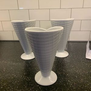 3 white ice cream bowls